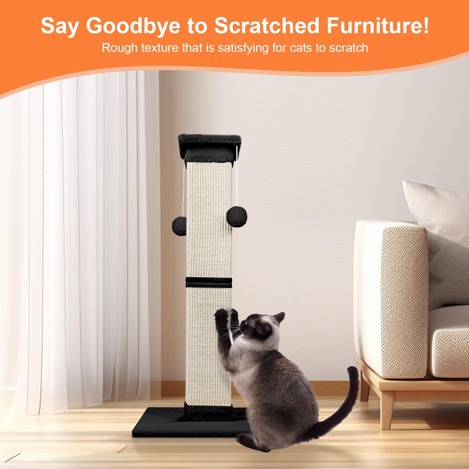 SOCATER authentic sisal fibers texture mimics tree bark to entice clawing.