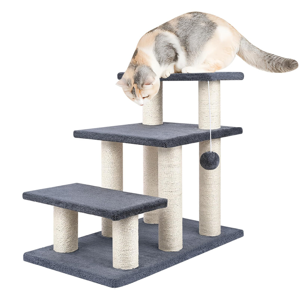 SOCATER dog stairs 3-step grey provide stable access to high beds