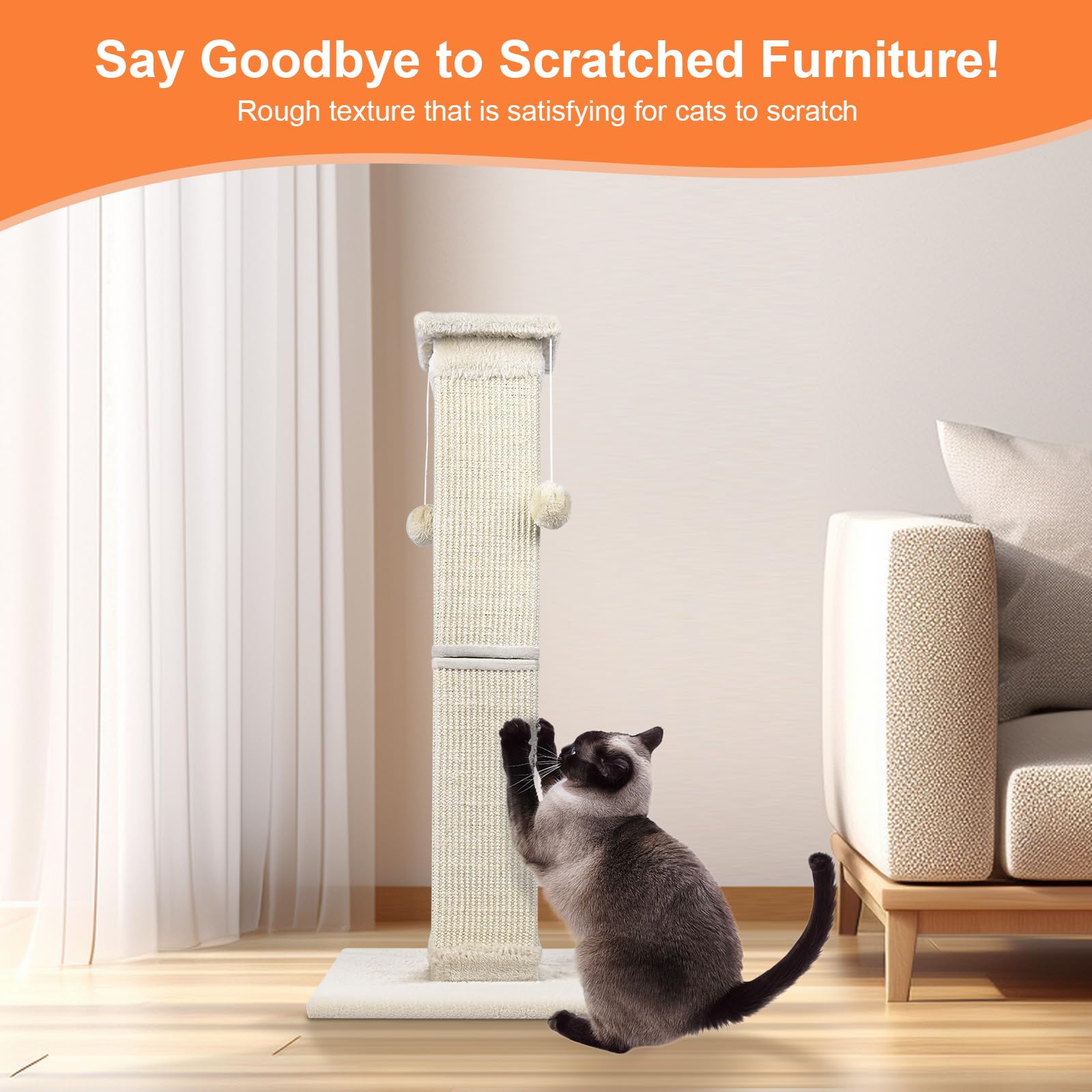 SOCATER natural sisal fibers replicate tree bark texture for healthy scratching.