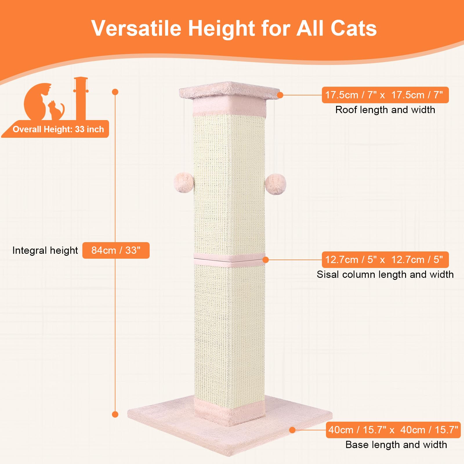 Socater pink sisal post highlights natural texture inviting healthy scratching.
