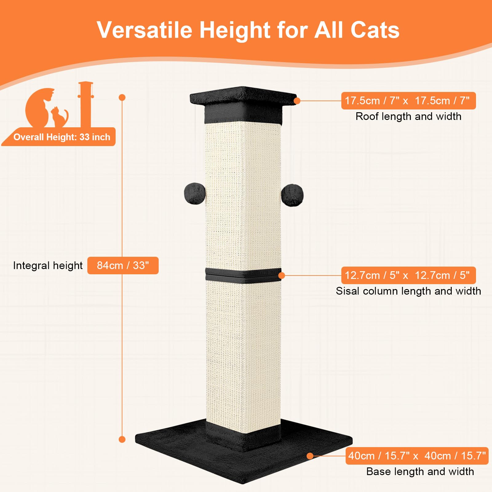 SOCATER sisal post 5-inch diameter provides durable scratching surface for big cats.