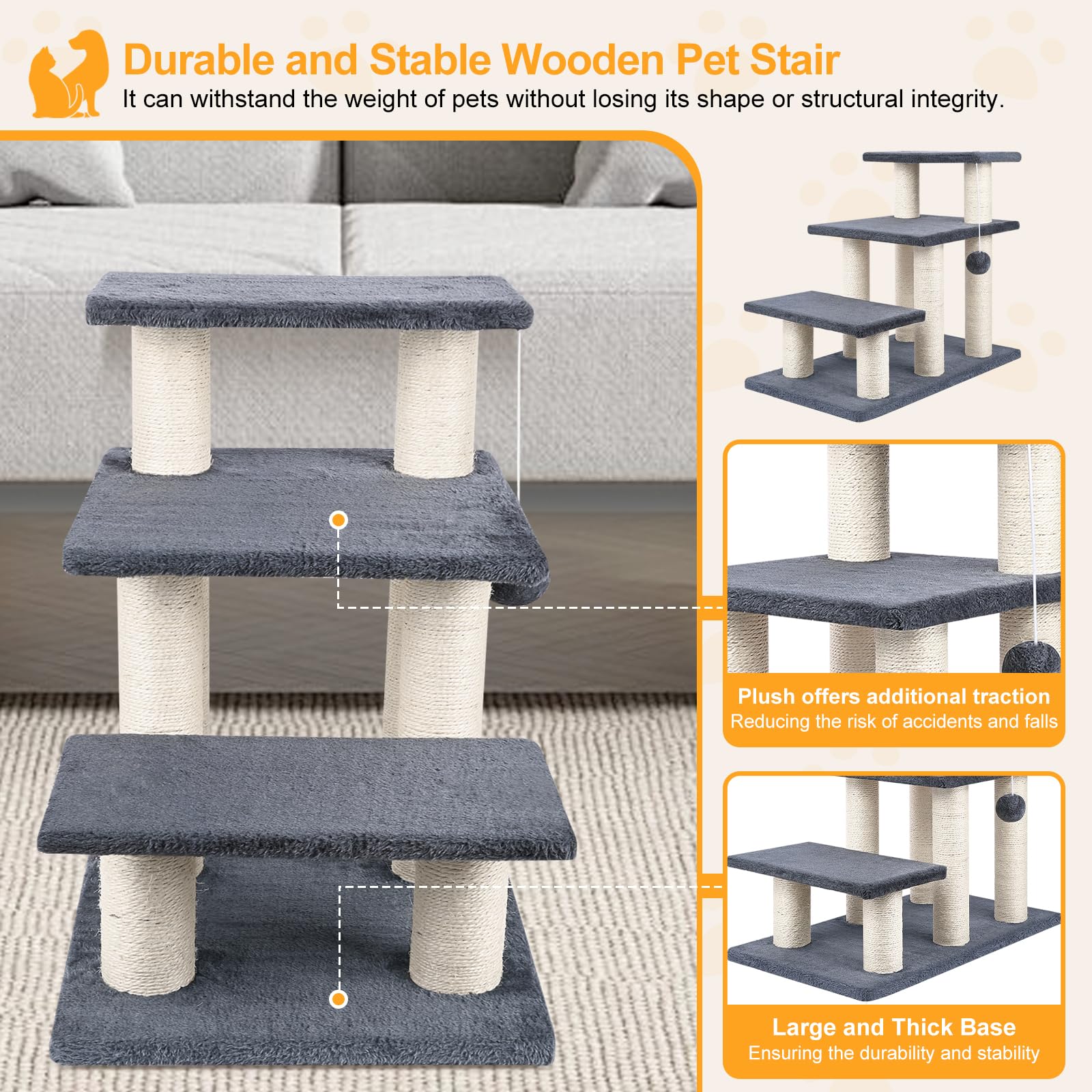 SOCATER grey pet stairs provide stable support for small pets