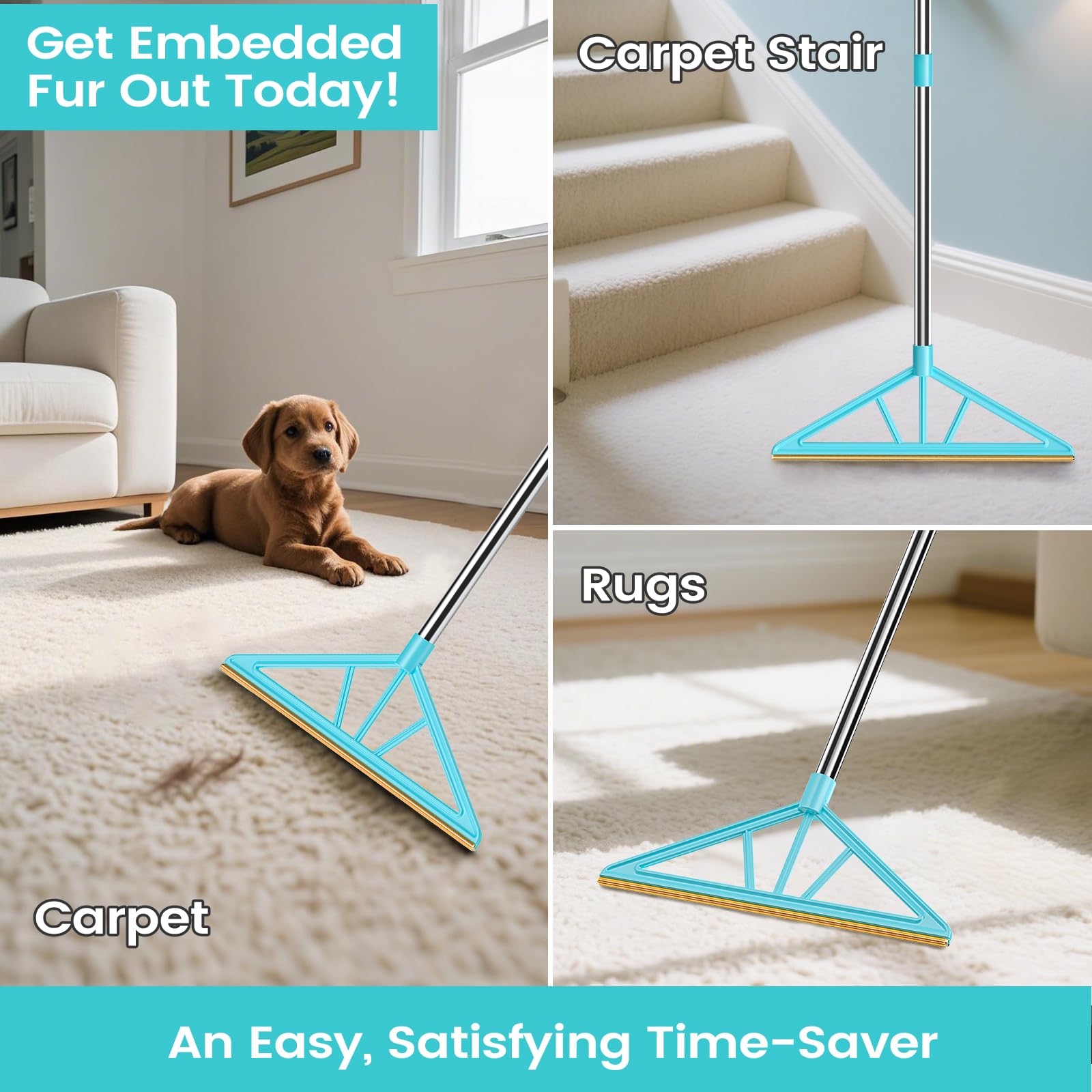 SOCCSO pet hair removal tool set for carpets, rugs, and mats