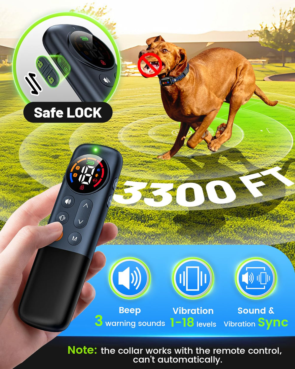 SODOG remote with LCD display enables clear distant training.