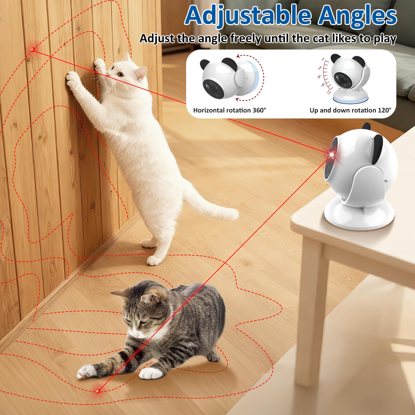 Sofolor laser toy head is adjustable for optimal engagement.
