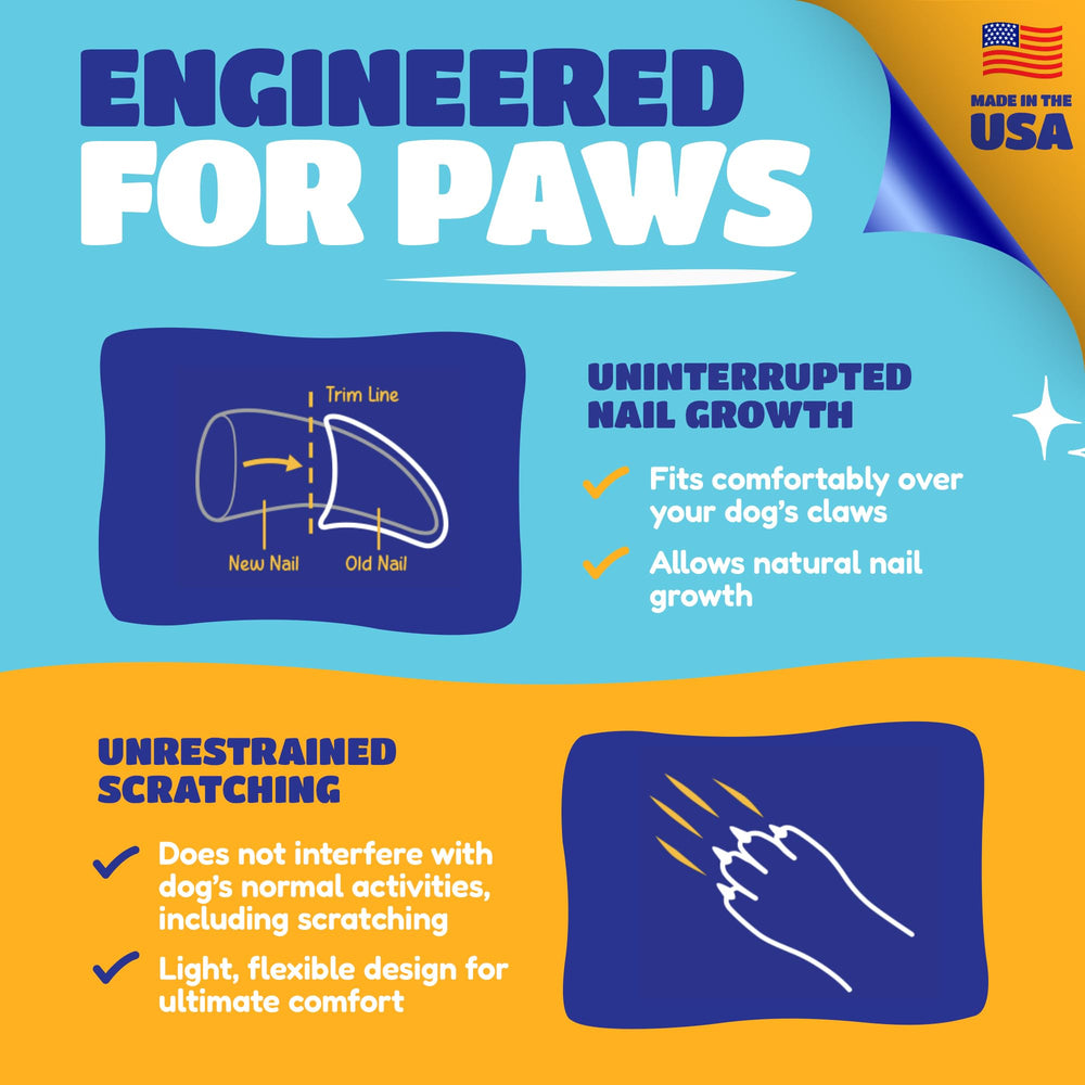 Soft Claws nail cap on dog nail demonstrates comfortable, safe wear.