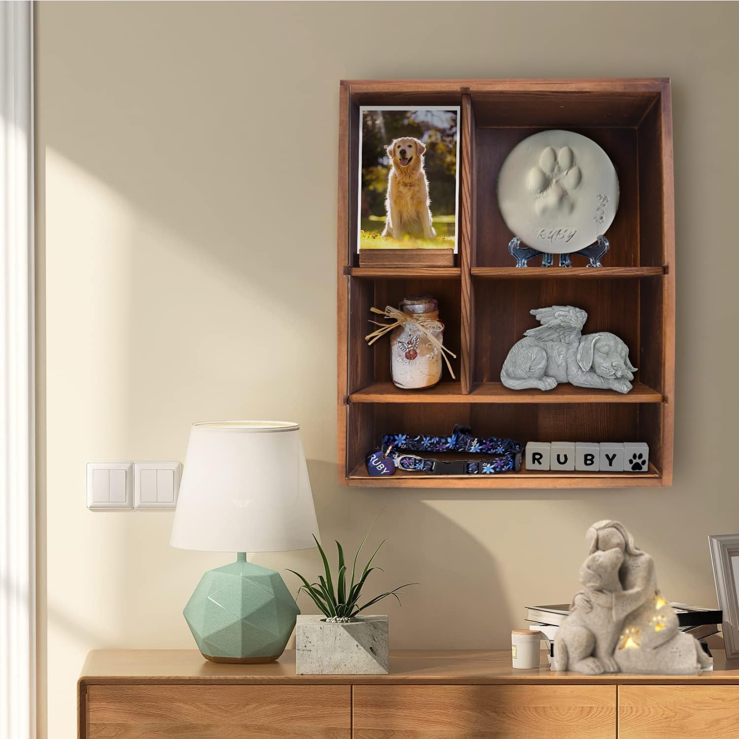 Sofunii shadow box mounted on wall for a sentimental horizontal display