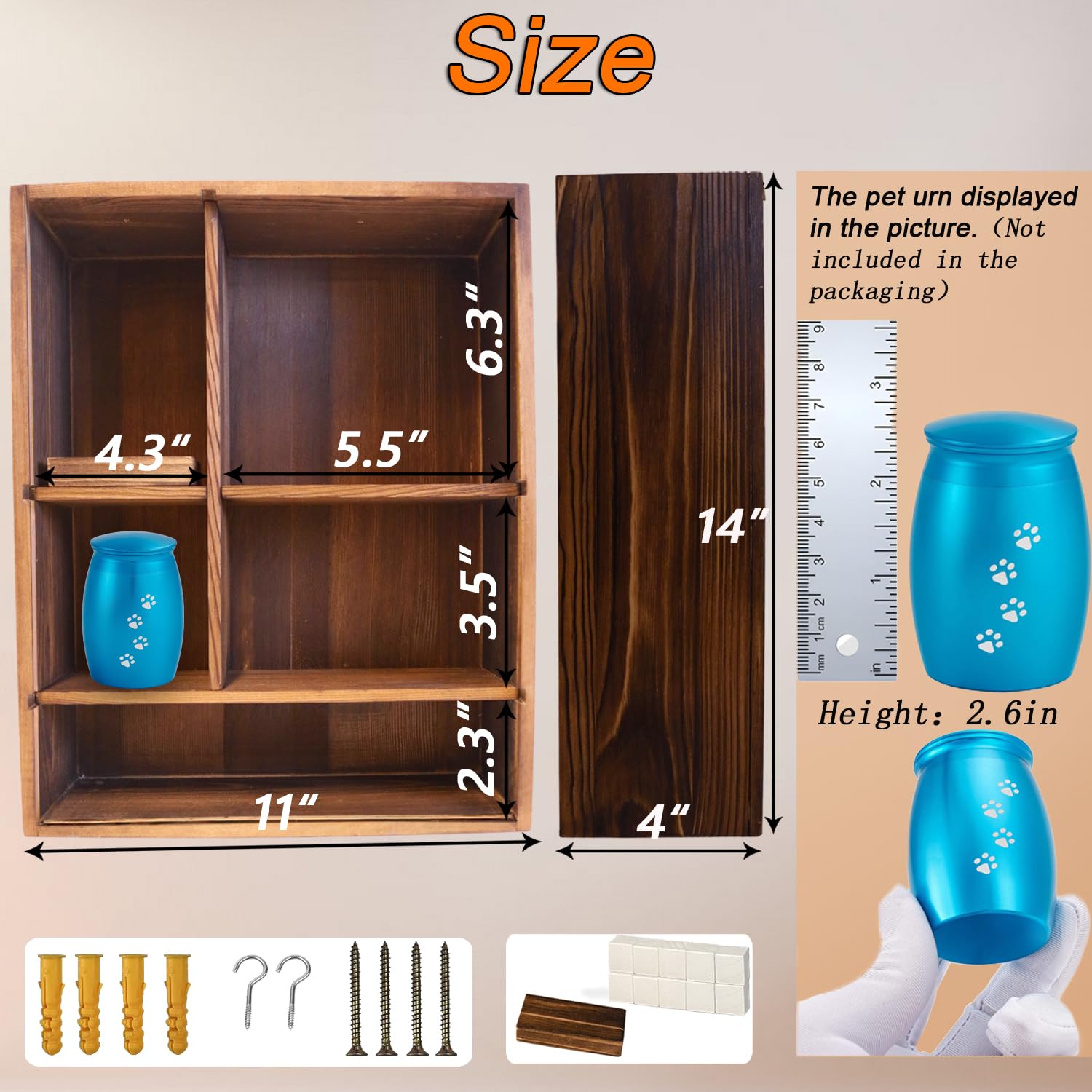 Interior view of Sofunii memorial box with adjustable shelves for keepsakes