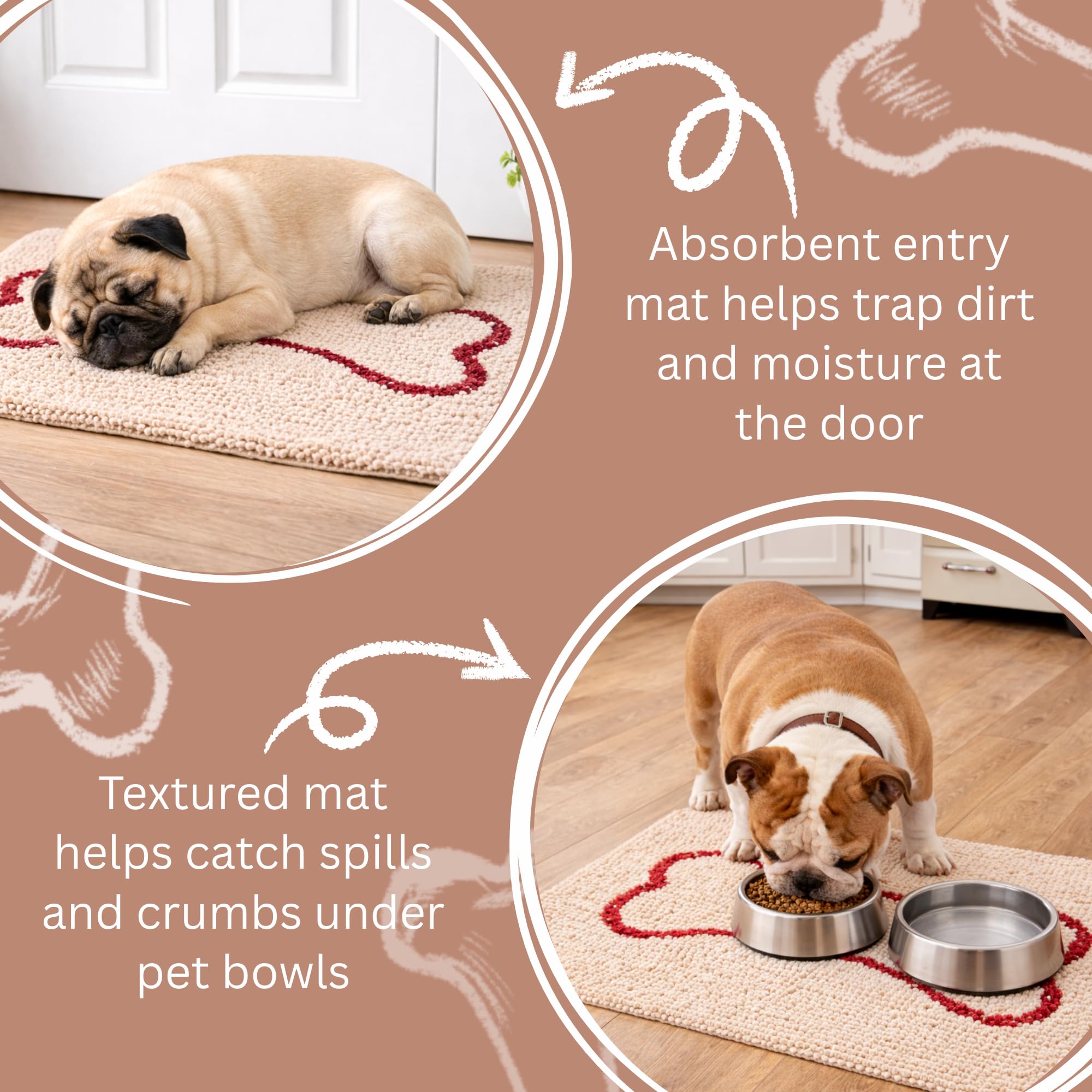 Soggy Doggy Slopmat with absorbent chenille soaks spills quickly.