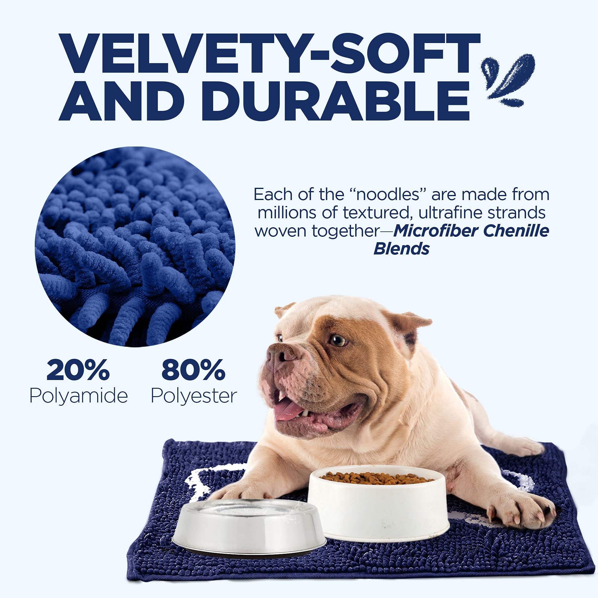 Soggy Doggy Slopmat quick-drying fibers reduce moisture and odors after use.