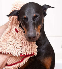 Soggy Doggy Super Shammy towel with hand pockets for secure grip.