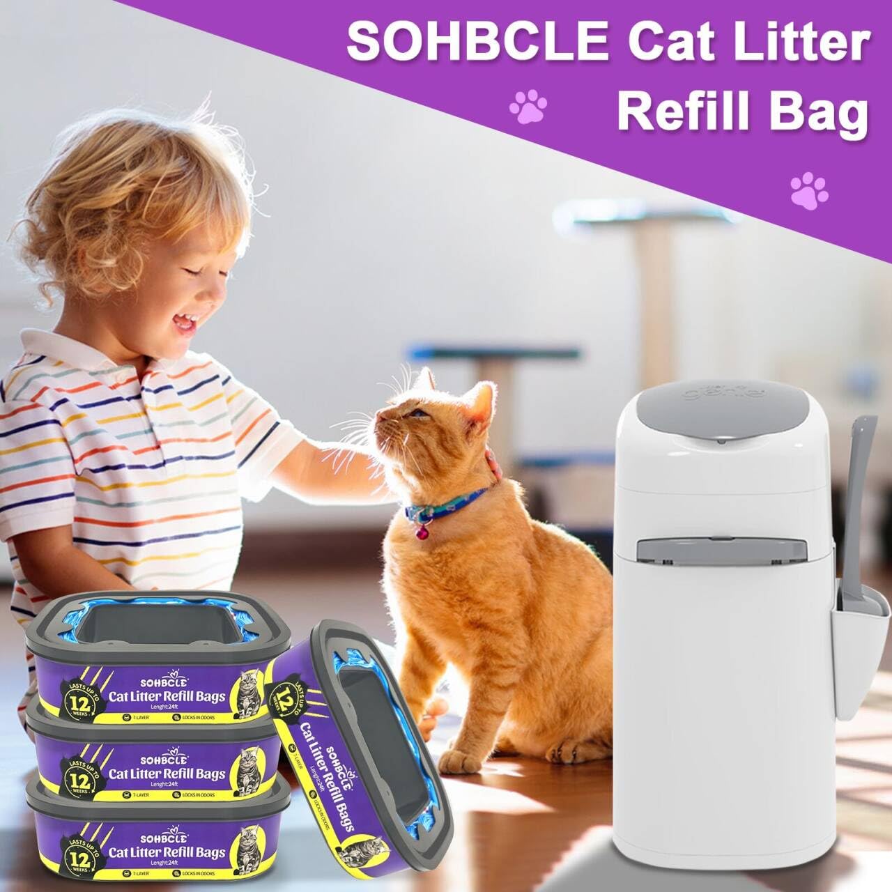 SOHBCLE Genie Plus compatible refill bag keeps odors under control.
