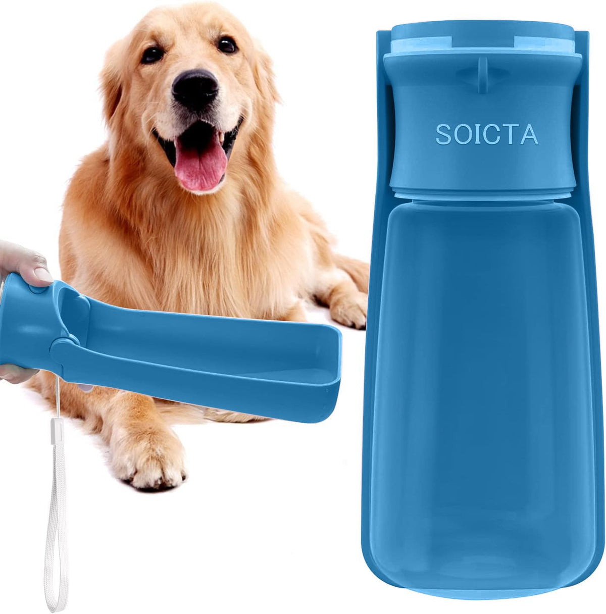 SOICTA portable dog water bottle with folded design for easy storage on walks