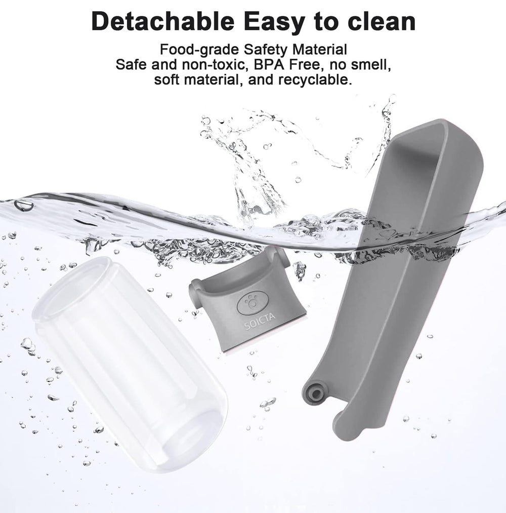 SOICTA portable dog water bottle with nylon lanyard for easy carry.