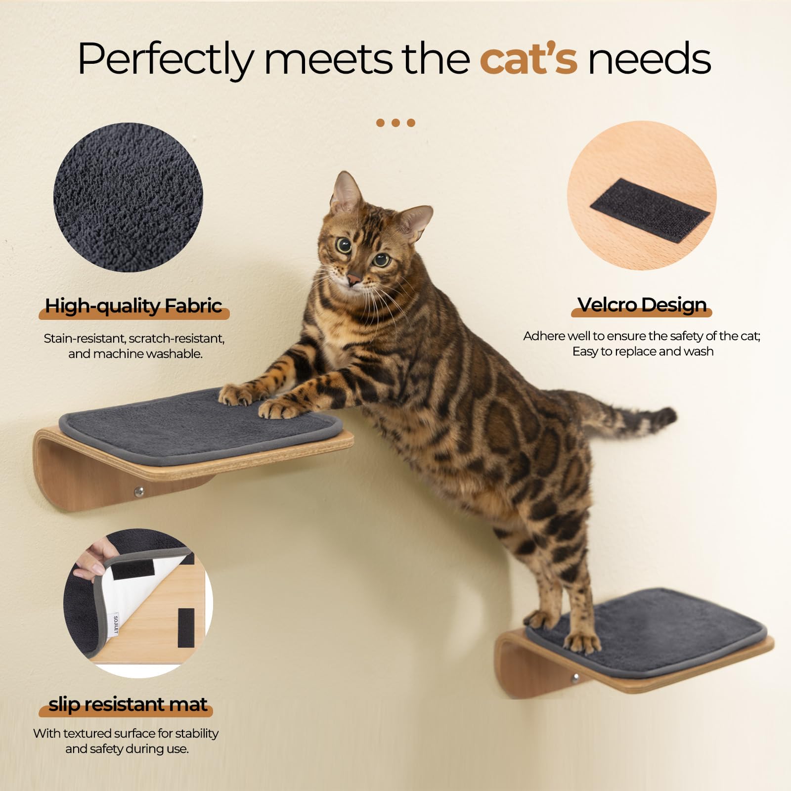 SOJILET wooden ladder enhances safe vertical exploration for curious felines.