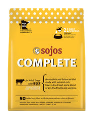 Sojos Complete Freeze Dried Raw Dog Food beef recipe 7 lb bag offers convenient, grain-free nutrition.