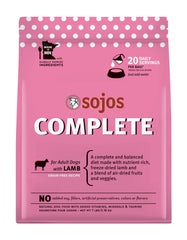 Sojos Complete Lamb Recipe bag shown for convenient raw feeding on busy days.