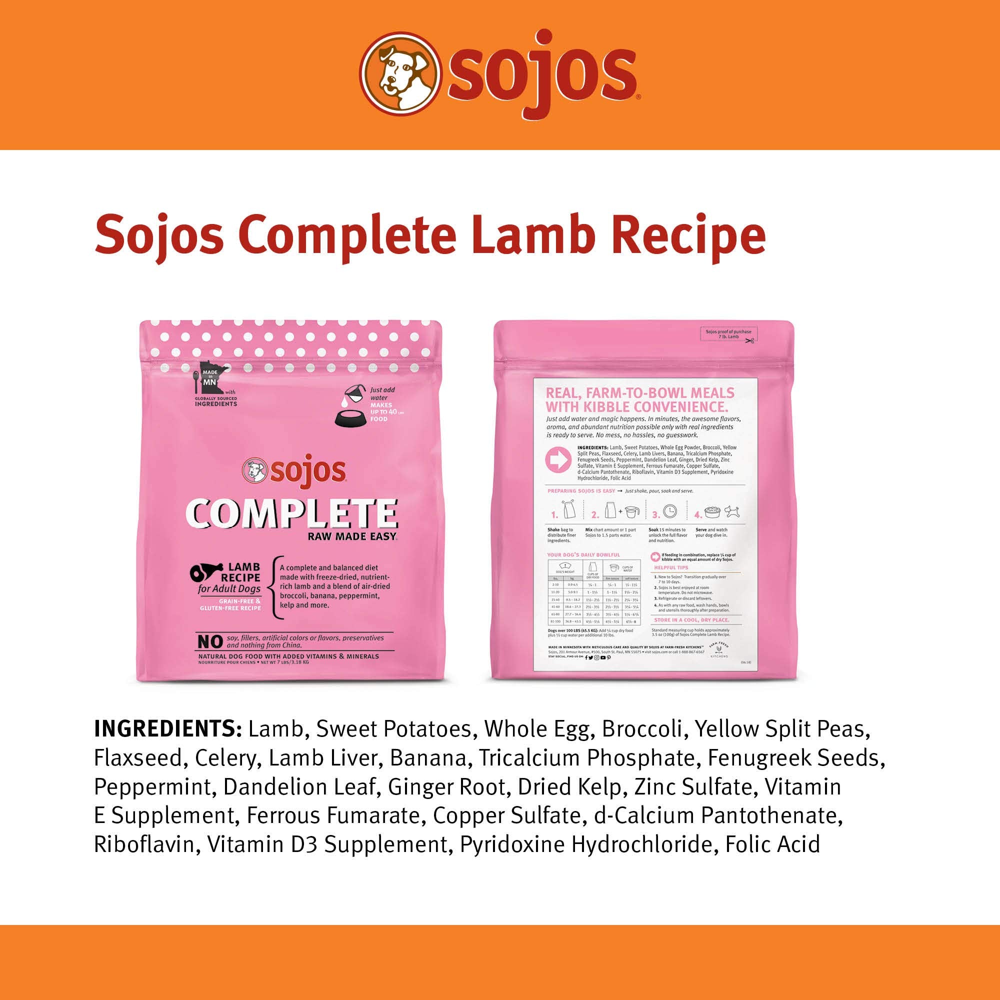 Sojos Complete Lamb Recipe bowl setup for easy portioning and feeding.
