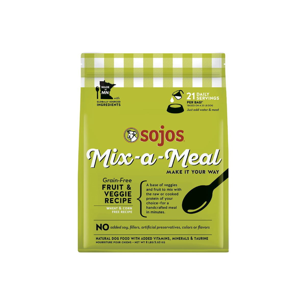 Sojos Mix-A-Meal base with vegetables and fruit ready for rehydration