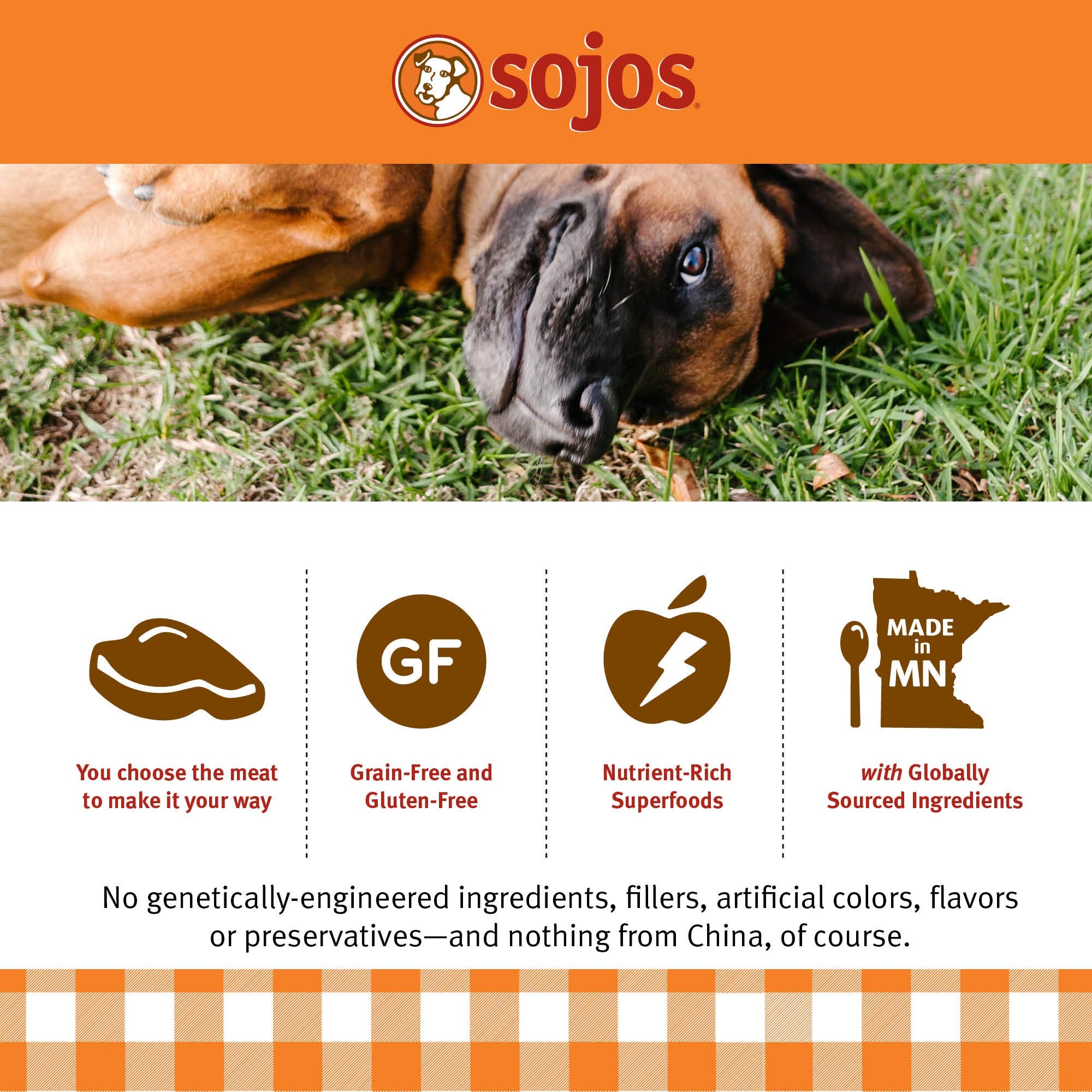 Sojos Mix-A-Meal 8 lb packaging highlighting shelf-stable base