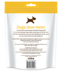 Sojos Simply Beef bite-sized morsels close-up, preserving natural enzymes.