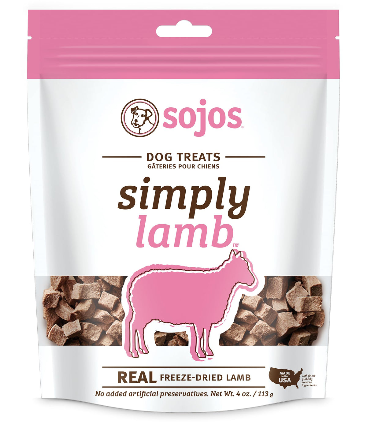 Sojos Simply Lamb treats in bag for easy training rewards.