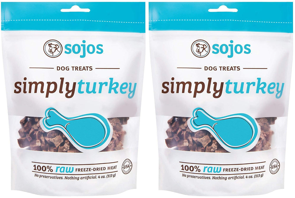 SOJOS Simply Turkey Dog Treats two-bag display highlighting convenient training rewards