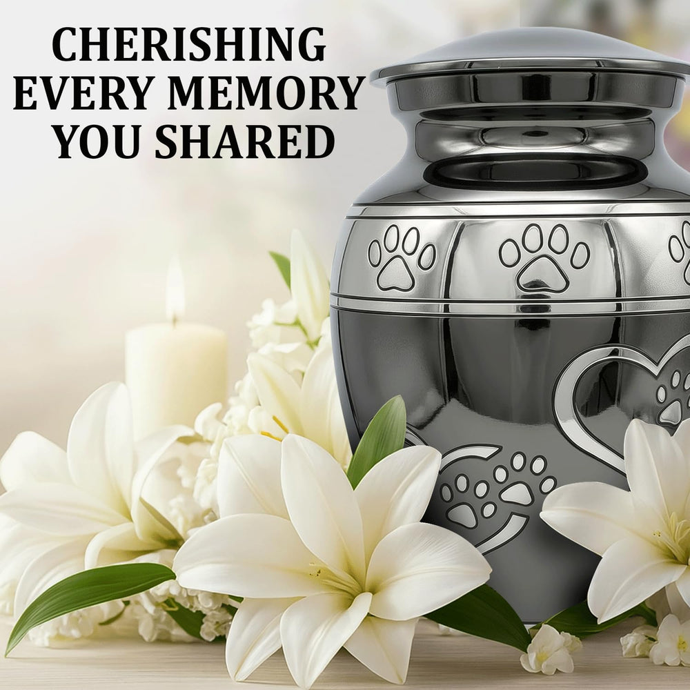 Display-ready Solace Forever pet urn on mantle or shelf.