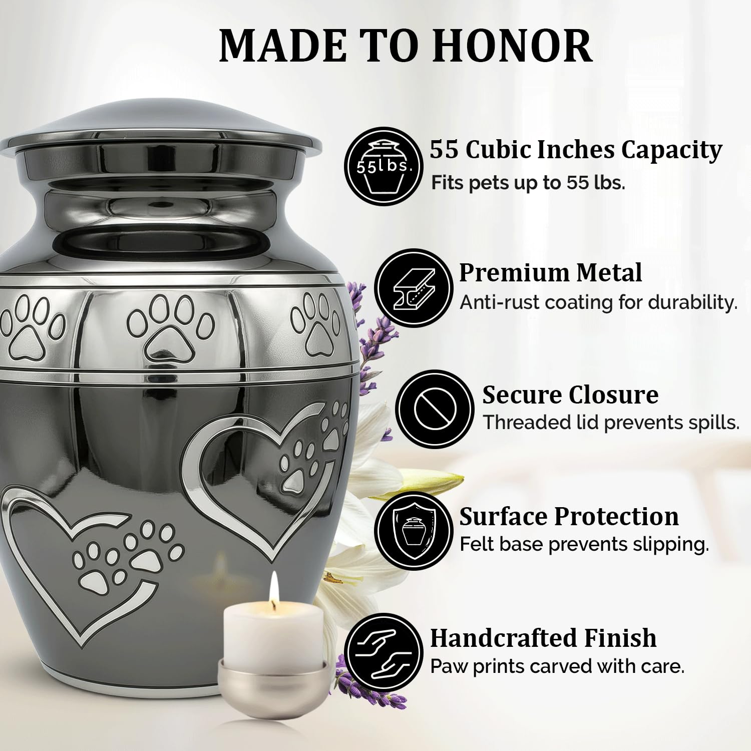 Close-up of Solace Forever slate gray urn showing elegant gloss finish.