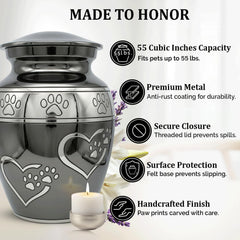 Close-up of Solace Forever slate gray urn showing elegant gloss finish.