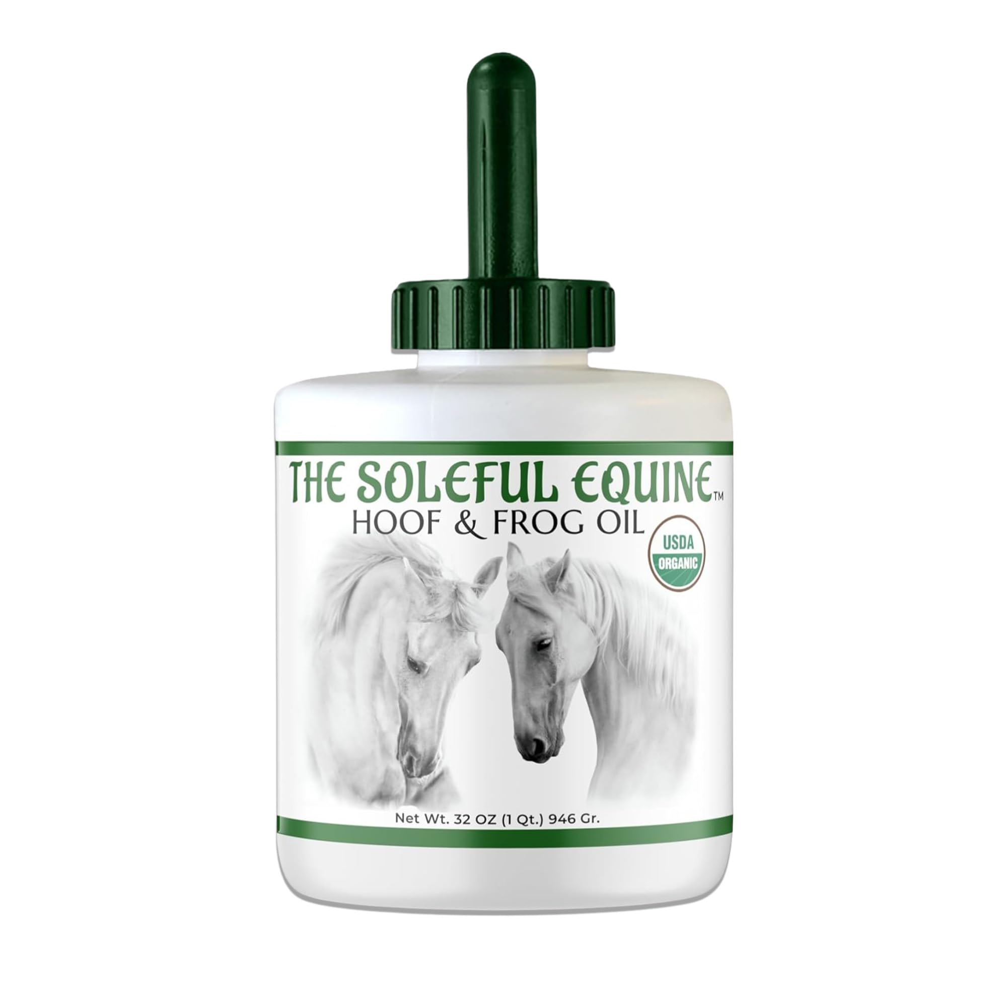 The Soleful Equine hoof oil bottle close-up showing organic nourishment for healthy hooves