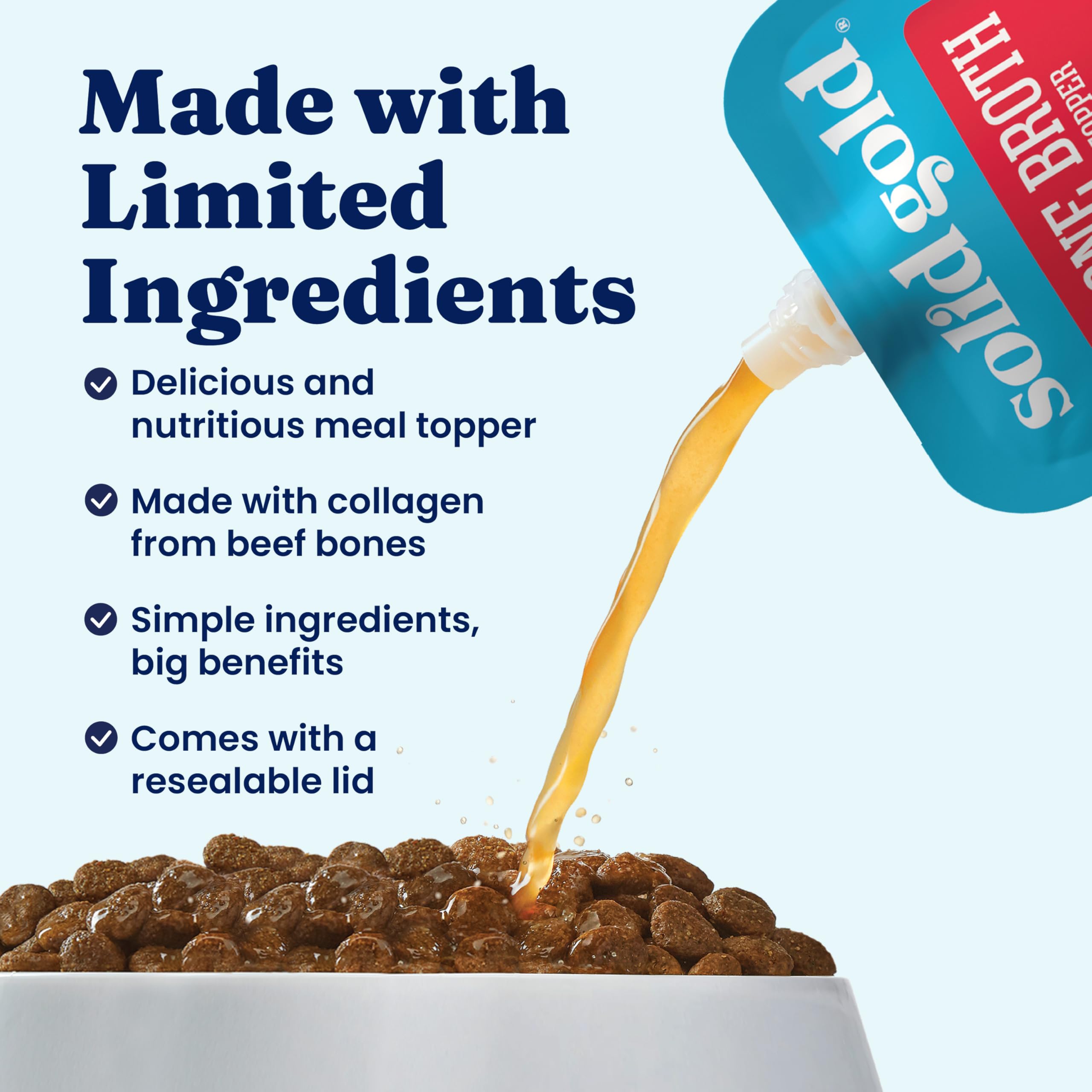 Solid Gold Beef Bone Broth kibble topping enhances flavor during meals
