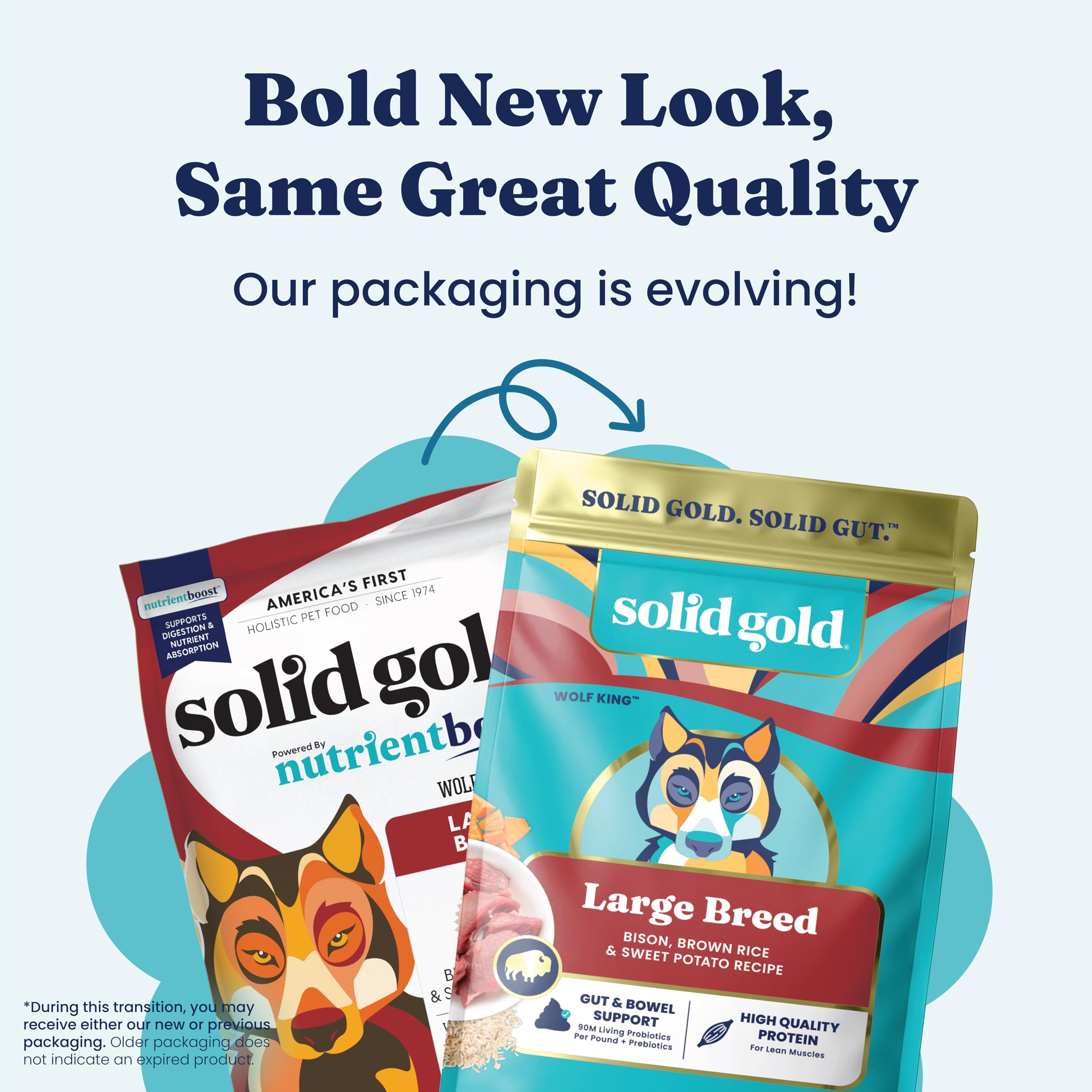 Solid Gold Bison dry dog food brown rice and sweet potato shows wholesome grains