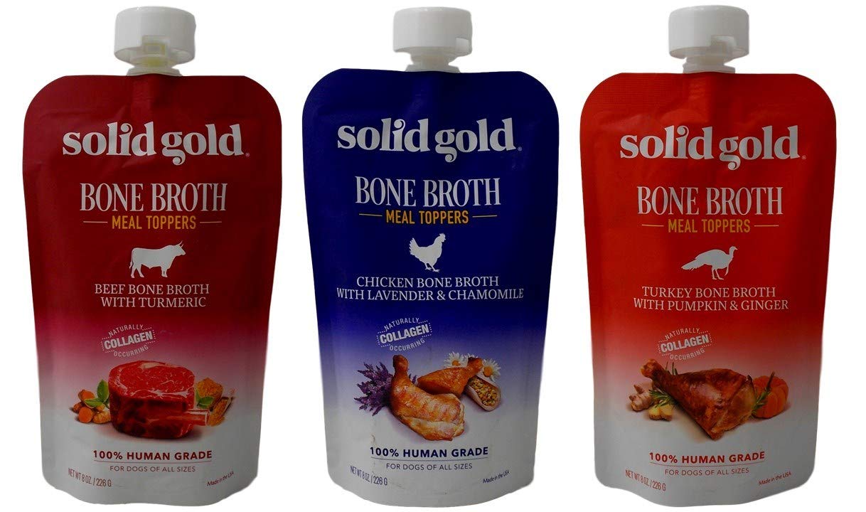 Solid Gold beef bone broth 8oz pouch to top meals and support gut health