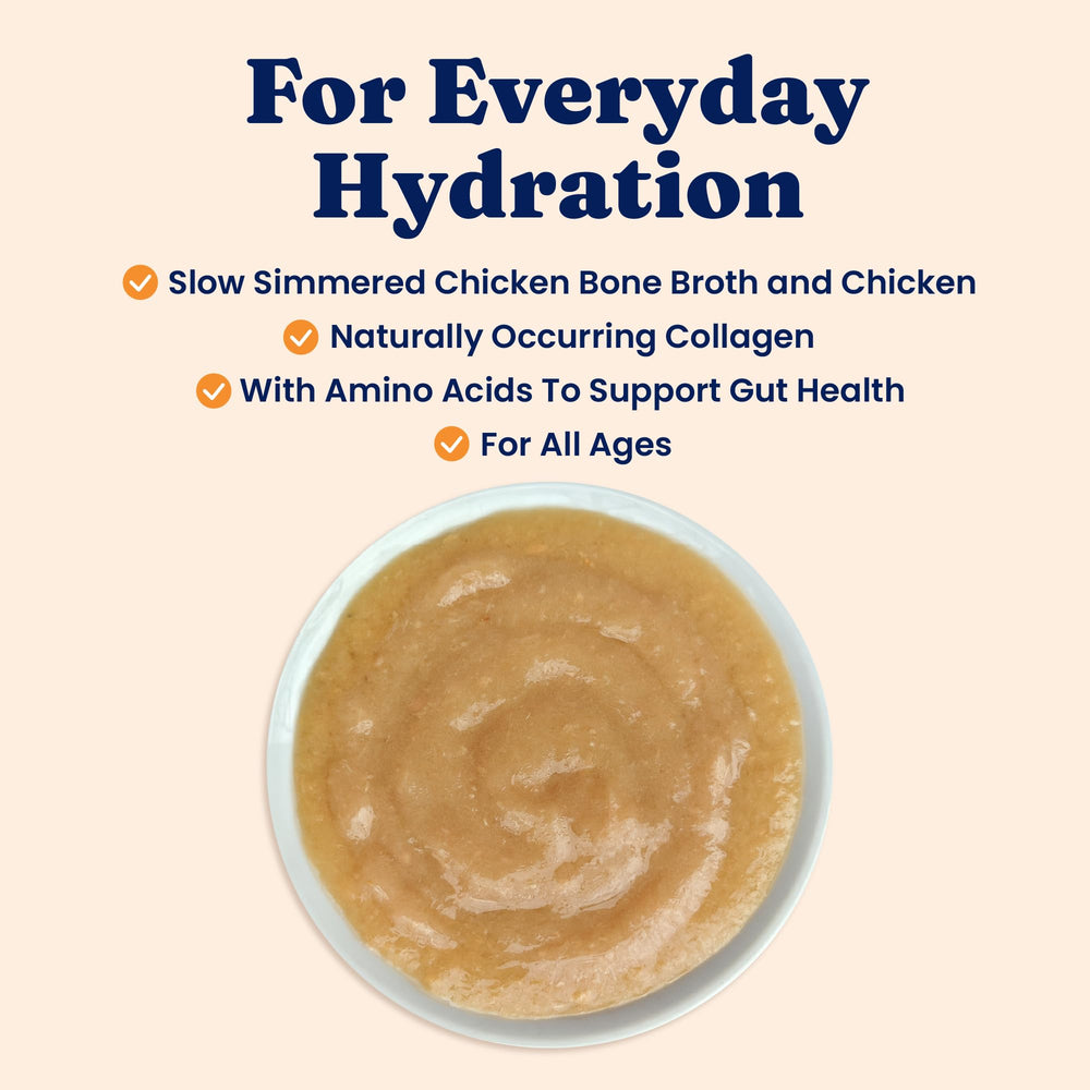 Solid Gold Bone Broth Topper pouring over kibble to enhance moisture