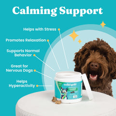 Solid Gold Calming Chews bacon flavor treat image suggests tasty option for daily calming.
