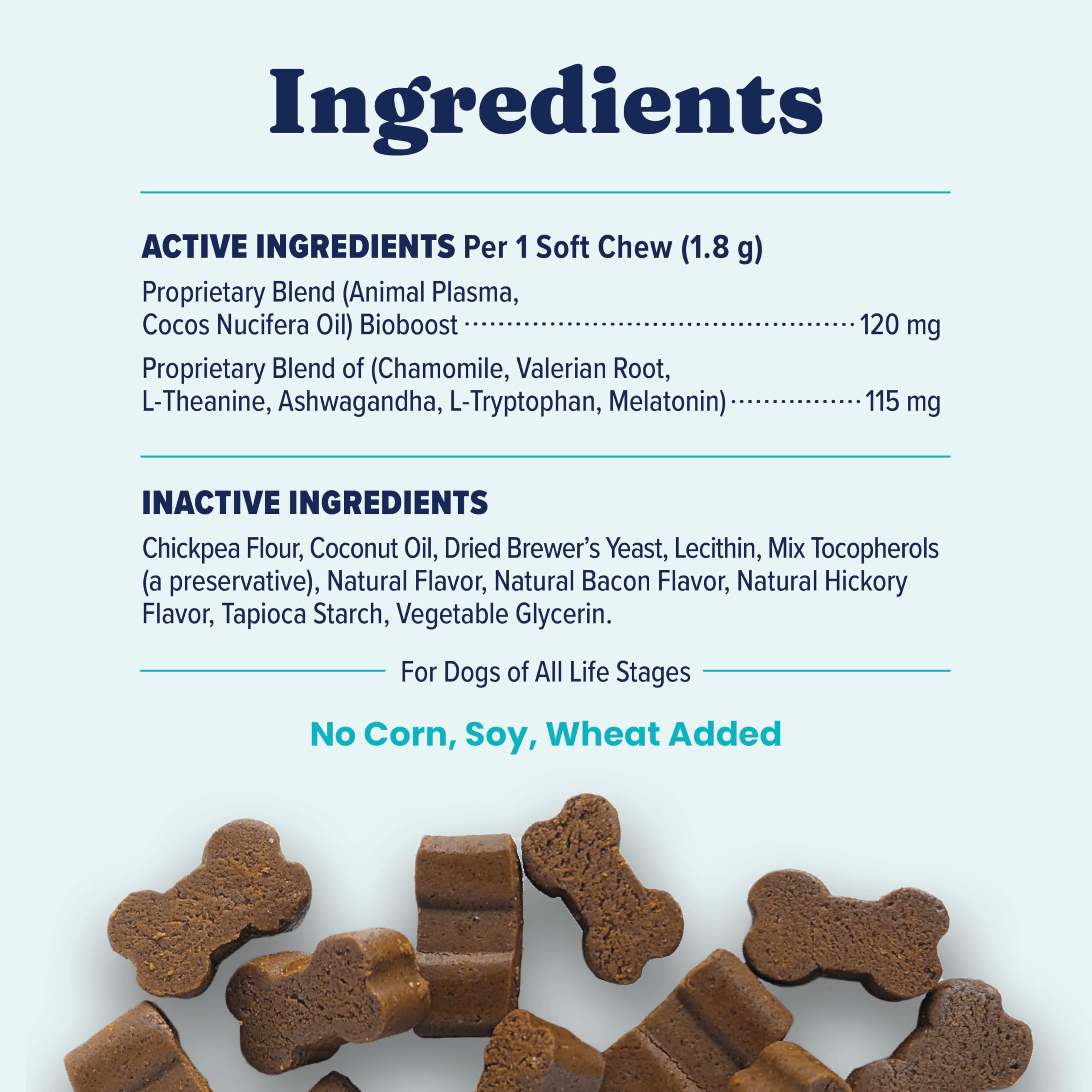 Solid Gold Calming Chews vibrant label detail highlights ingredients like melatonin and chamomile.