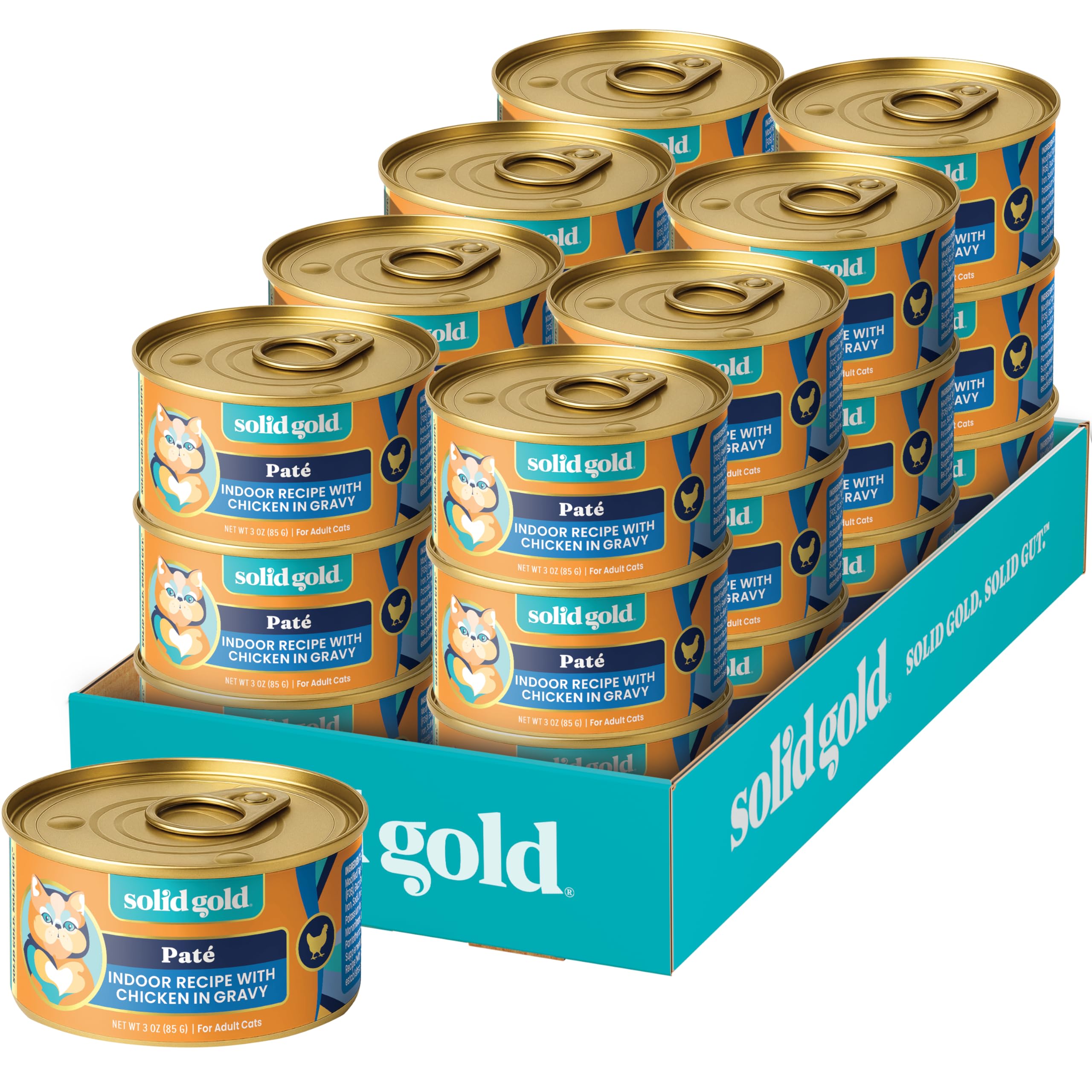 Solid Gold Chicken Pate in indoor-cat bowl promotes hydration and palatability