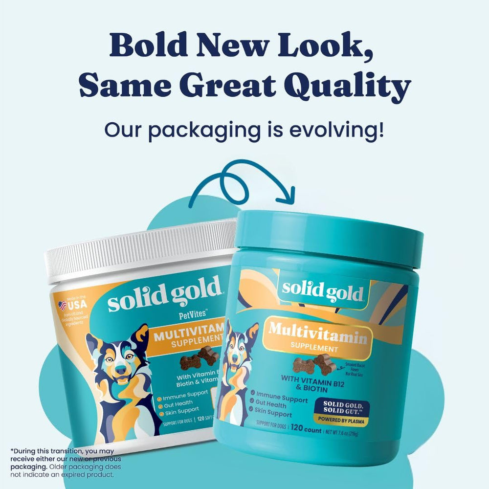 Solid Gold soft chews close-up highlights bacon flavor for easy daily treats.