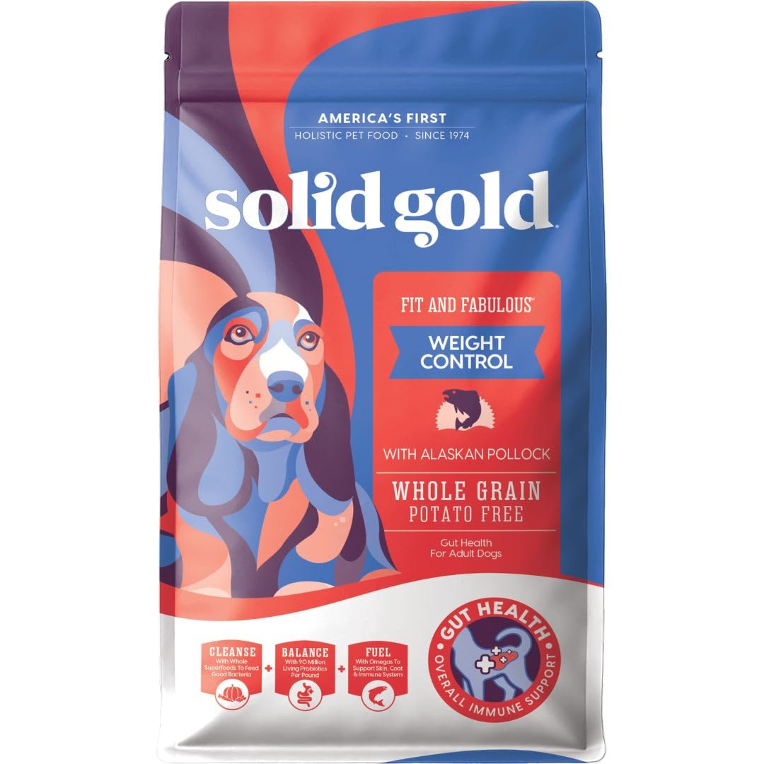 Solid Gold Fit and Fabulous pollock kibble closeup highlighting lean protein and flavor.