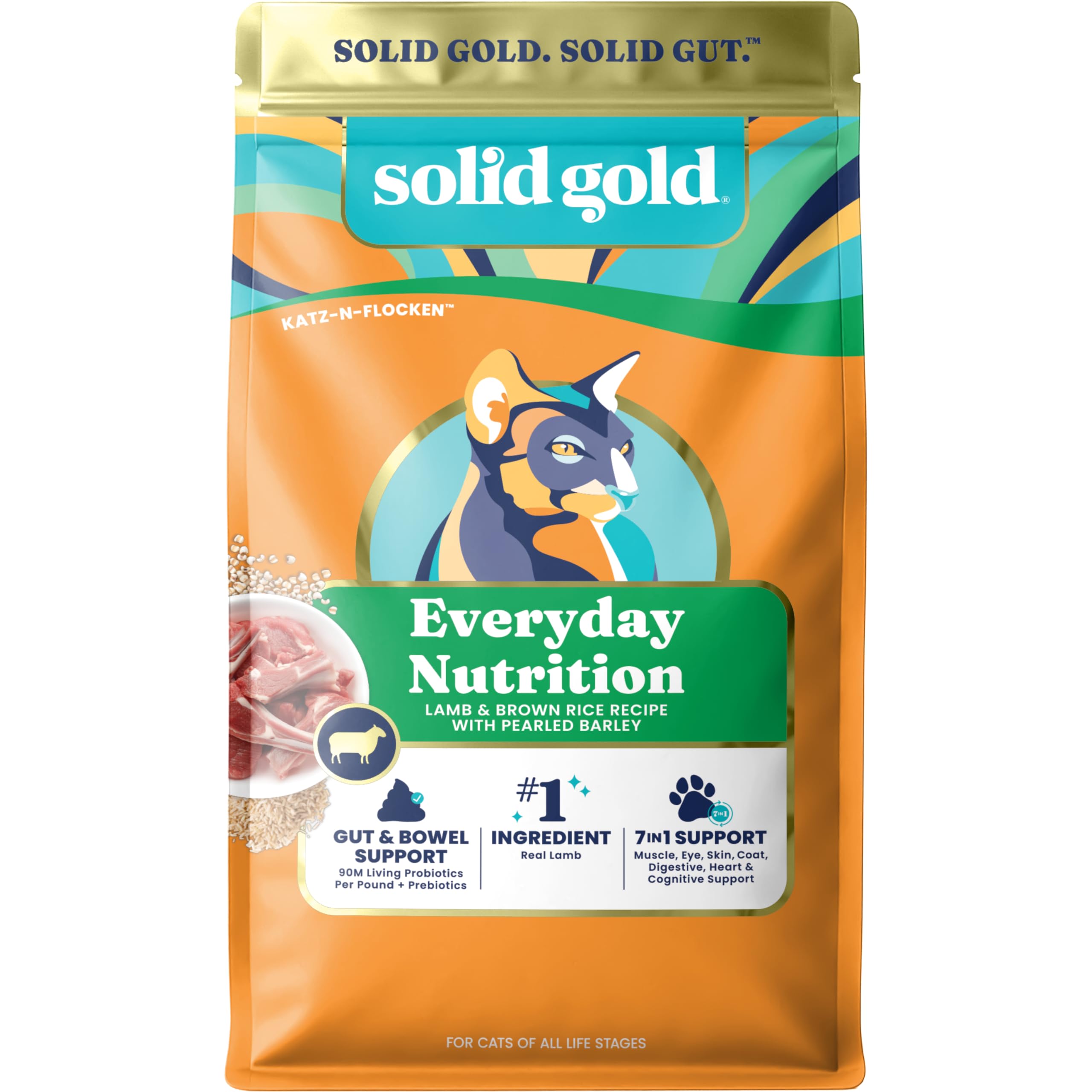 Solid Gold Katz-N-Flocken bag highlights lamb and whole grains for all life stages.