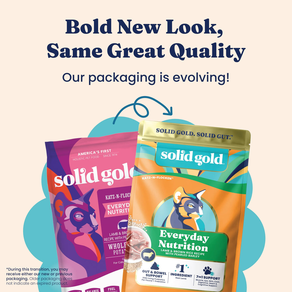 Solid Gold Katz-N-Flocken pumpkin-cranberry-blueberry mix supports antioxidants and immunity.