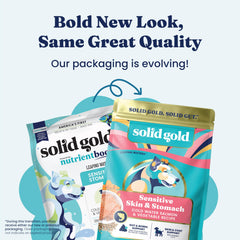 Solid Gold probiotics jar with 90M per lb for digestion support.