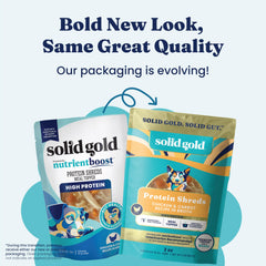Solid Gold Protein Shreds nutrientboost formula aids nutrient absorption during meals.
