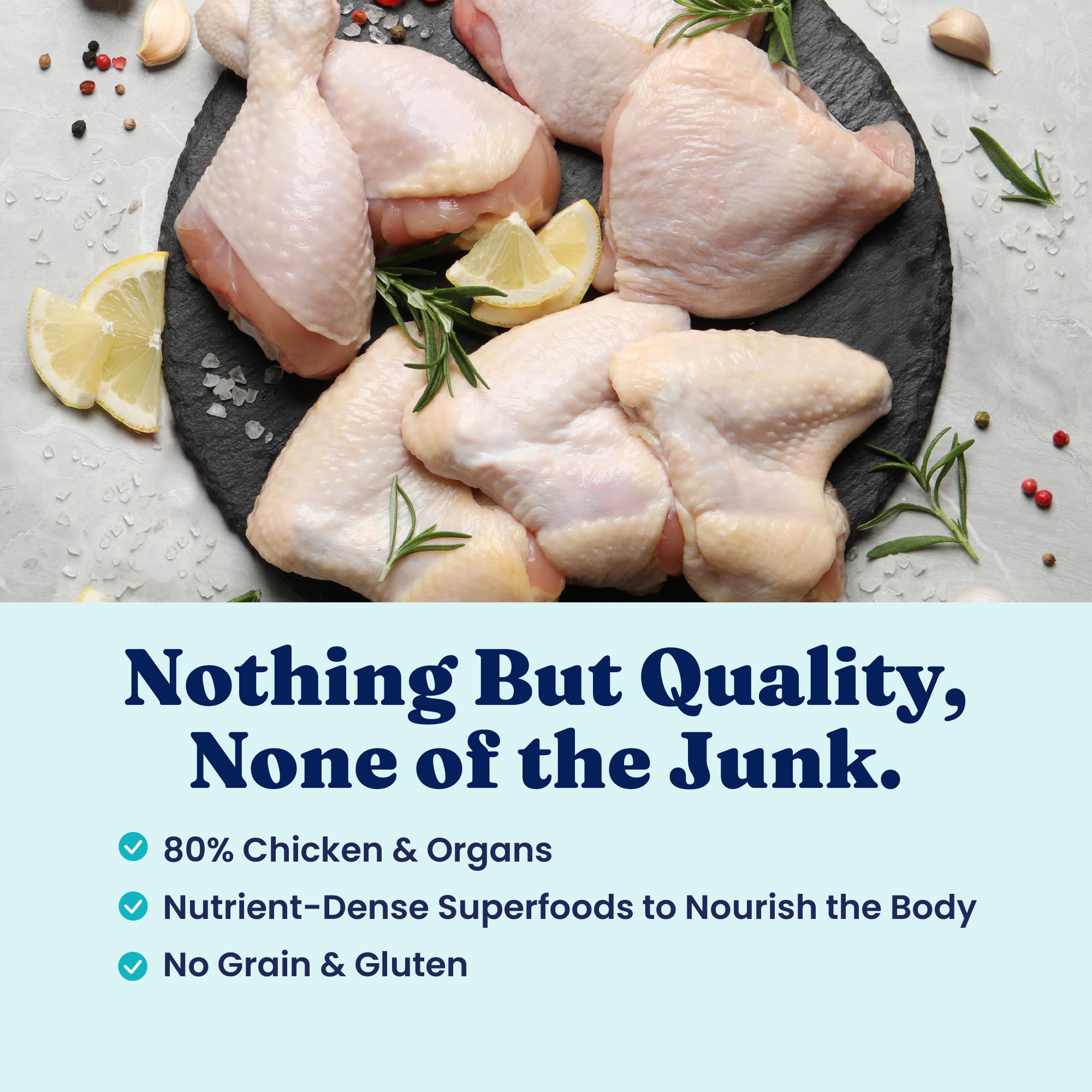 Solid Gold real chicken protein boosts meat flavor and protein in meals.
