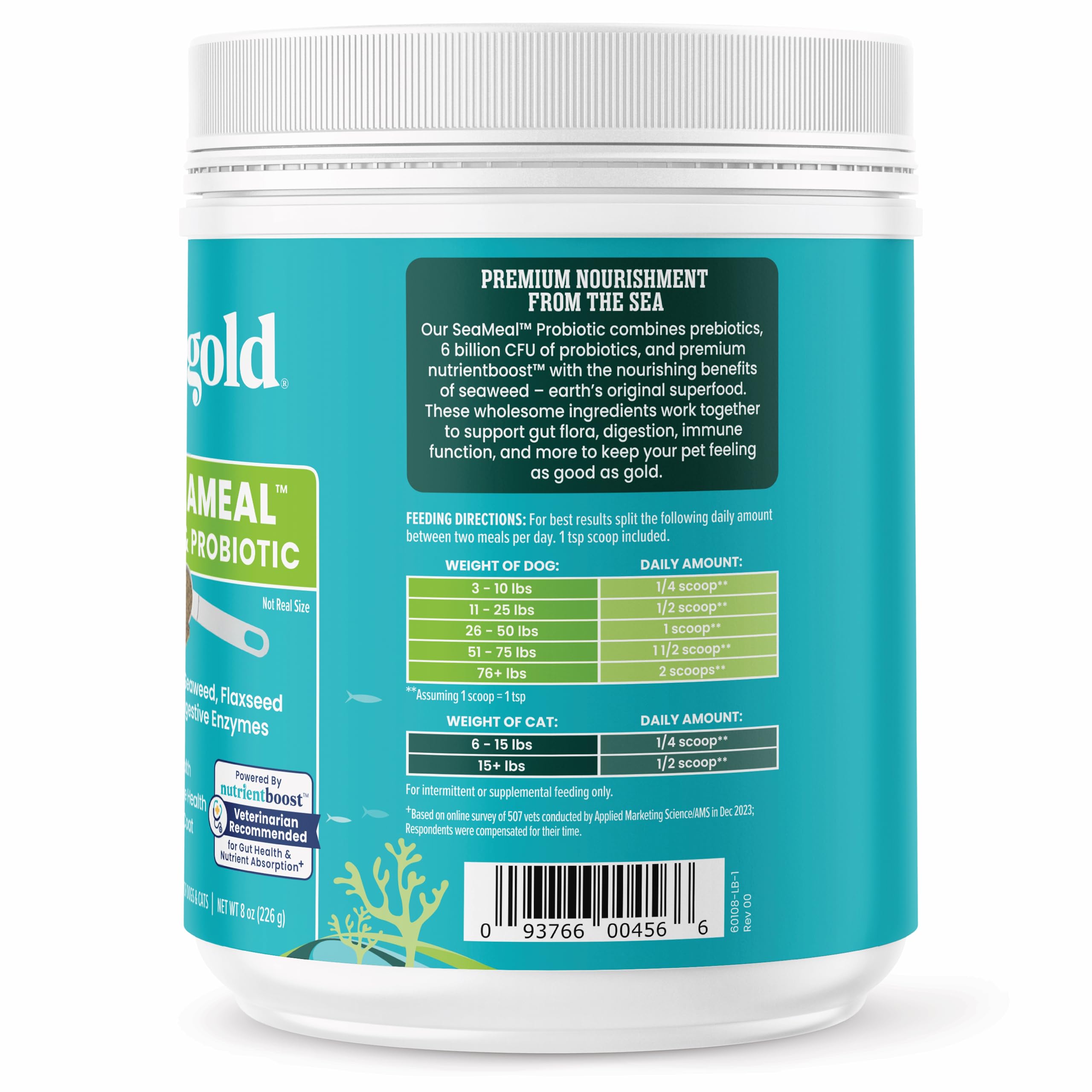 Fine SeaMeal powder texture beside scoop for mixing.