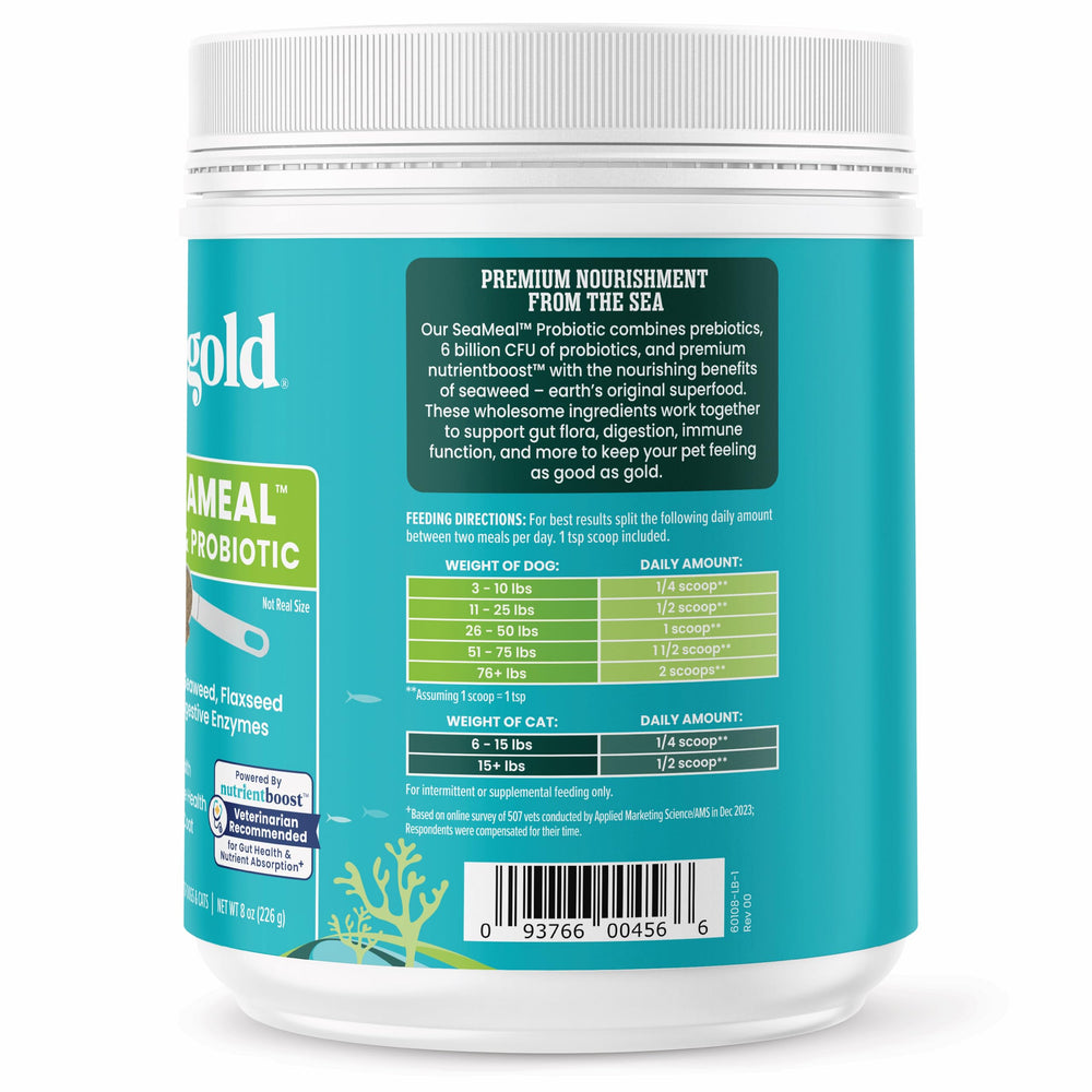 Fine SeaMeal powder texture beside scoop for mixing.