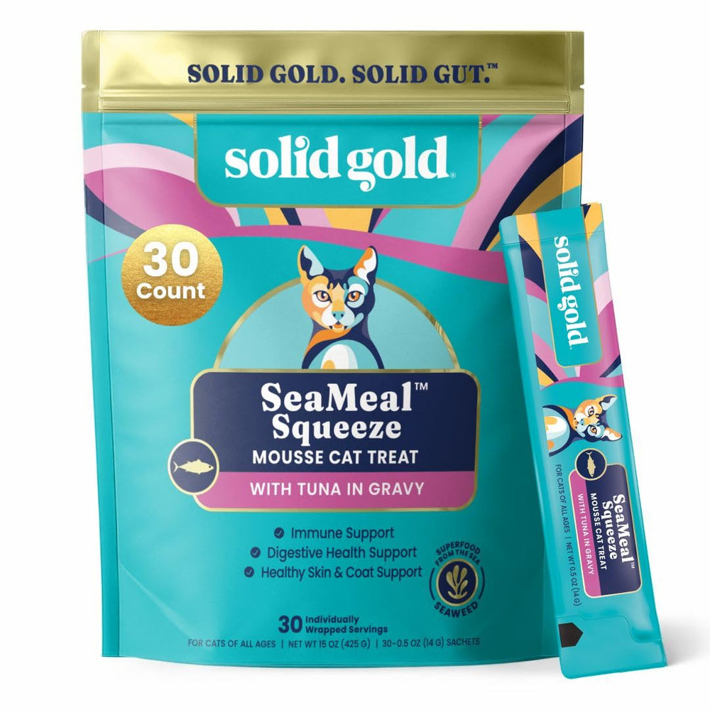 Solid Gold SeaMeal Squeeze tuna tube pour shows creamy texture for indoor cats