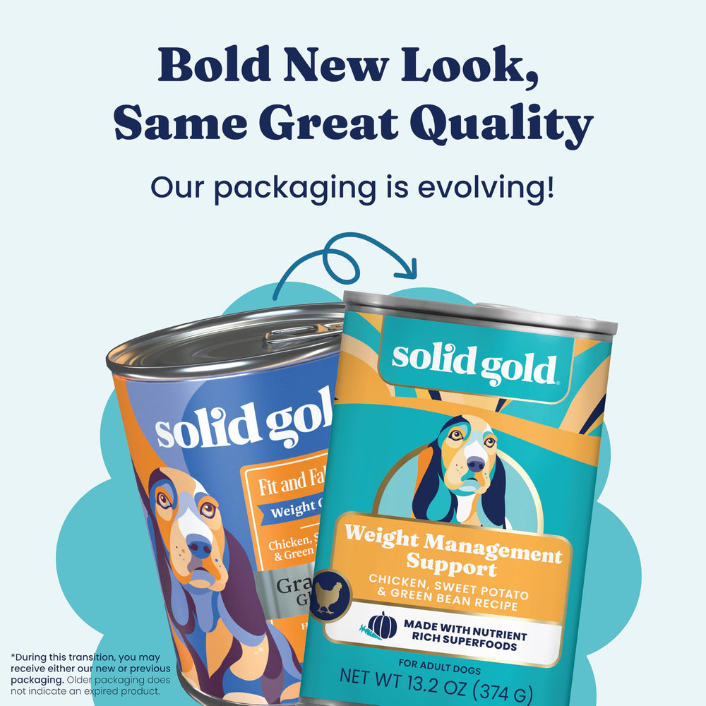 Solid Gold grain-free formula with flaxseed and spinach for gut-friendly nutrition.