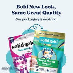Solid Gold Toy & Small Breed grain-free formula image emphasizing allergy-friendly nutrition